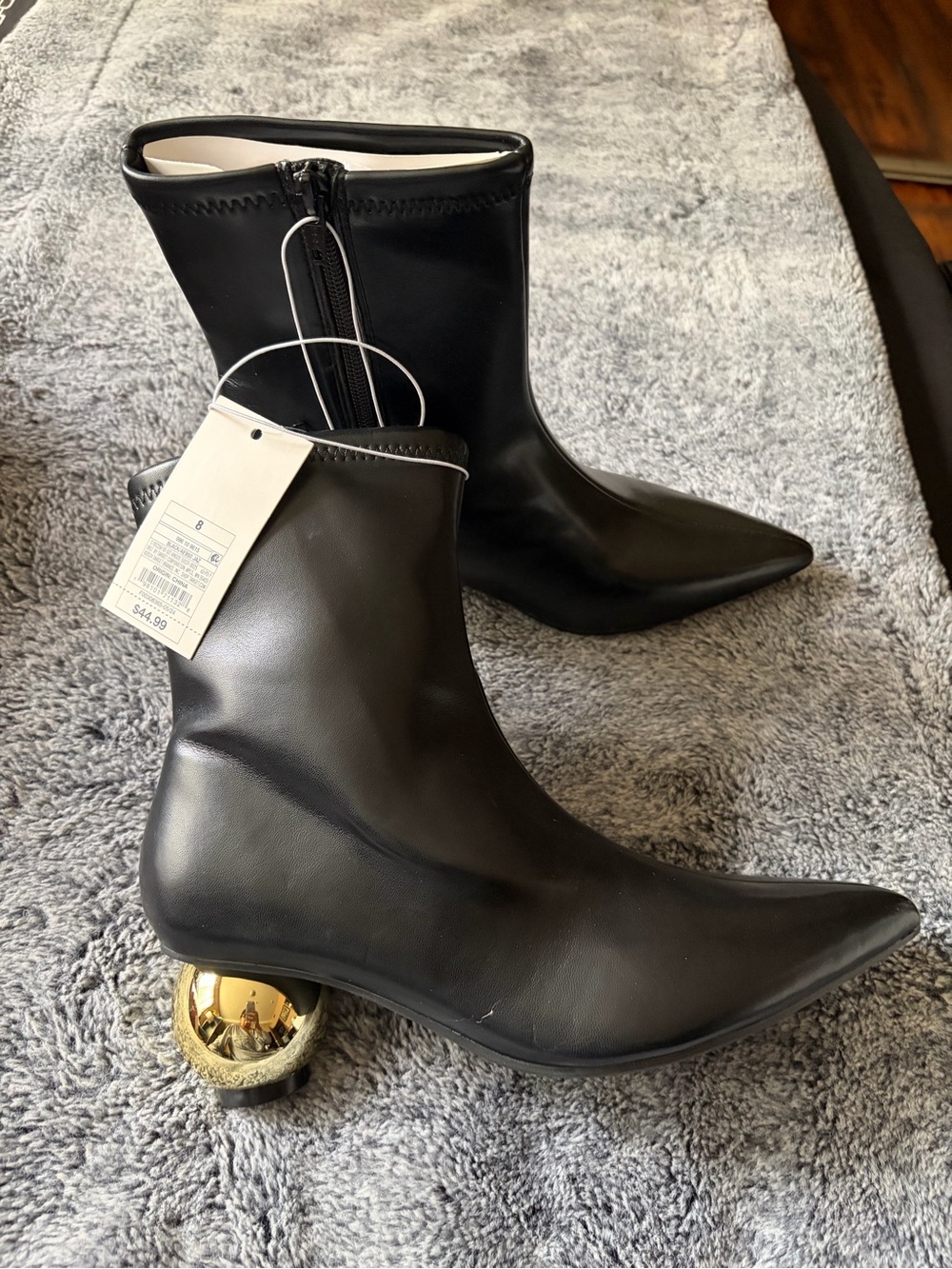 a new day Black Ankle Boots with Gold Sphere Heel